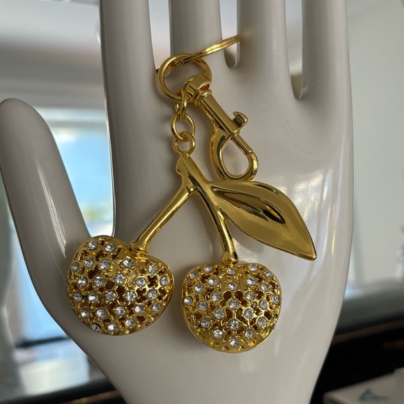 Gold Sparkle Cherry Bag Charm Keychain - Picture 4 of 11